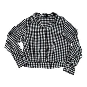 Velvet Heart Los Angeles Chocolate Brown & White Gingham Cropped Button Up Large